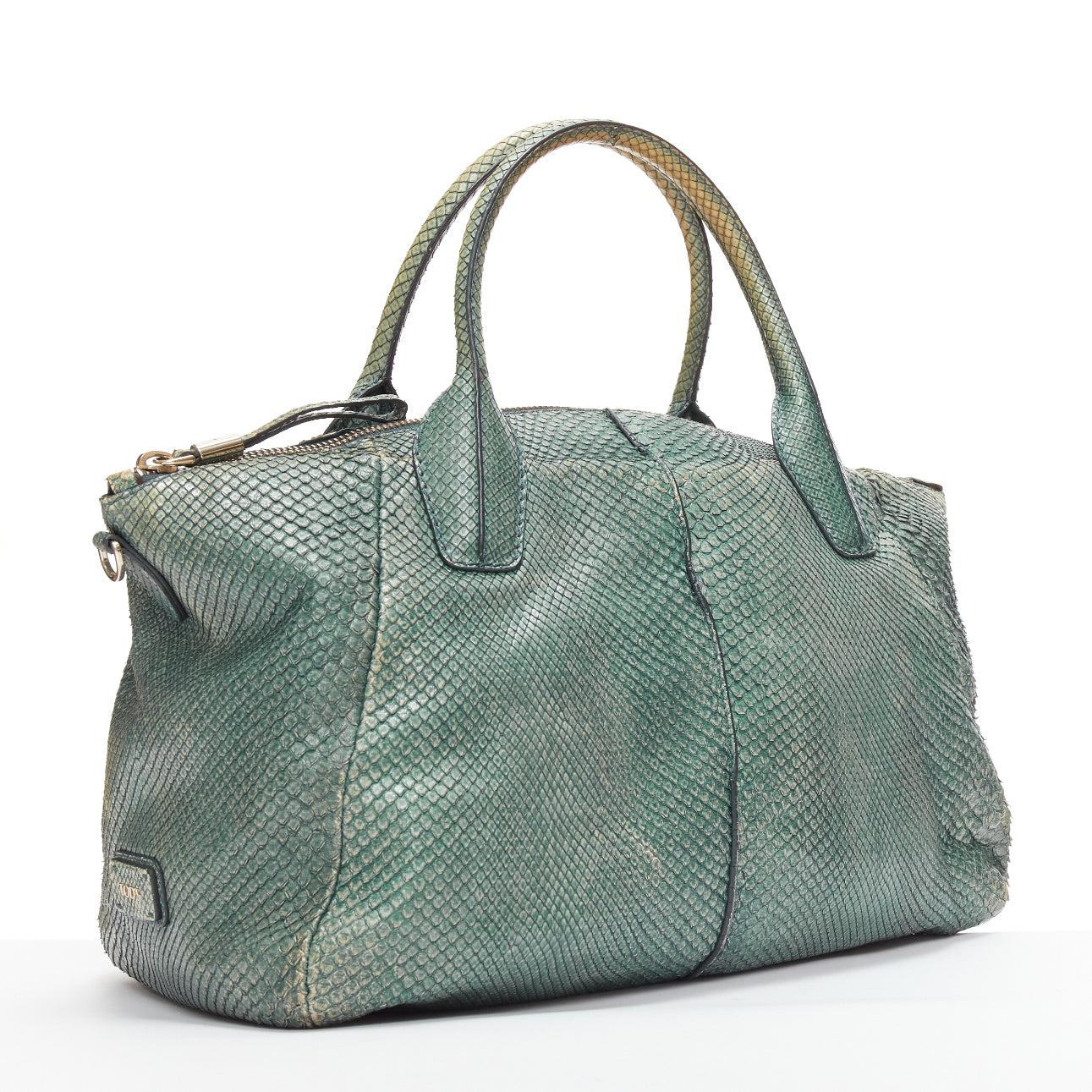 Gray TOD'S D-Styling Bag blue green scaled leather panelled top handle tote