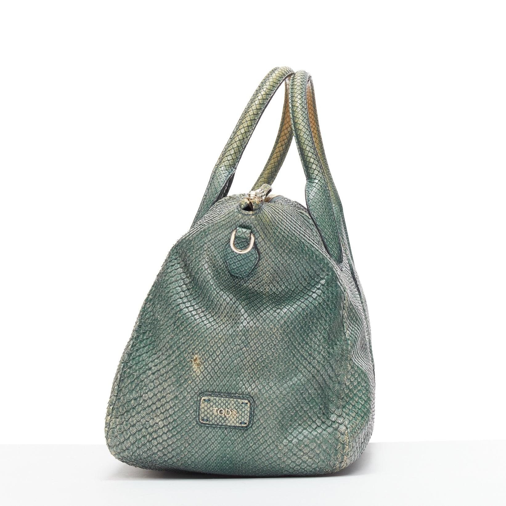 TOD'S D-Styling Bag blue green scaled leather panelled top handle tote In Fair Condition In Hong Kong, NT