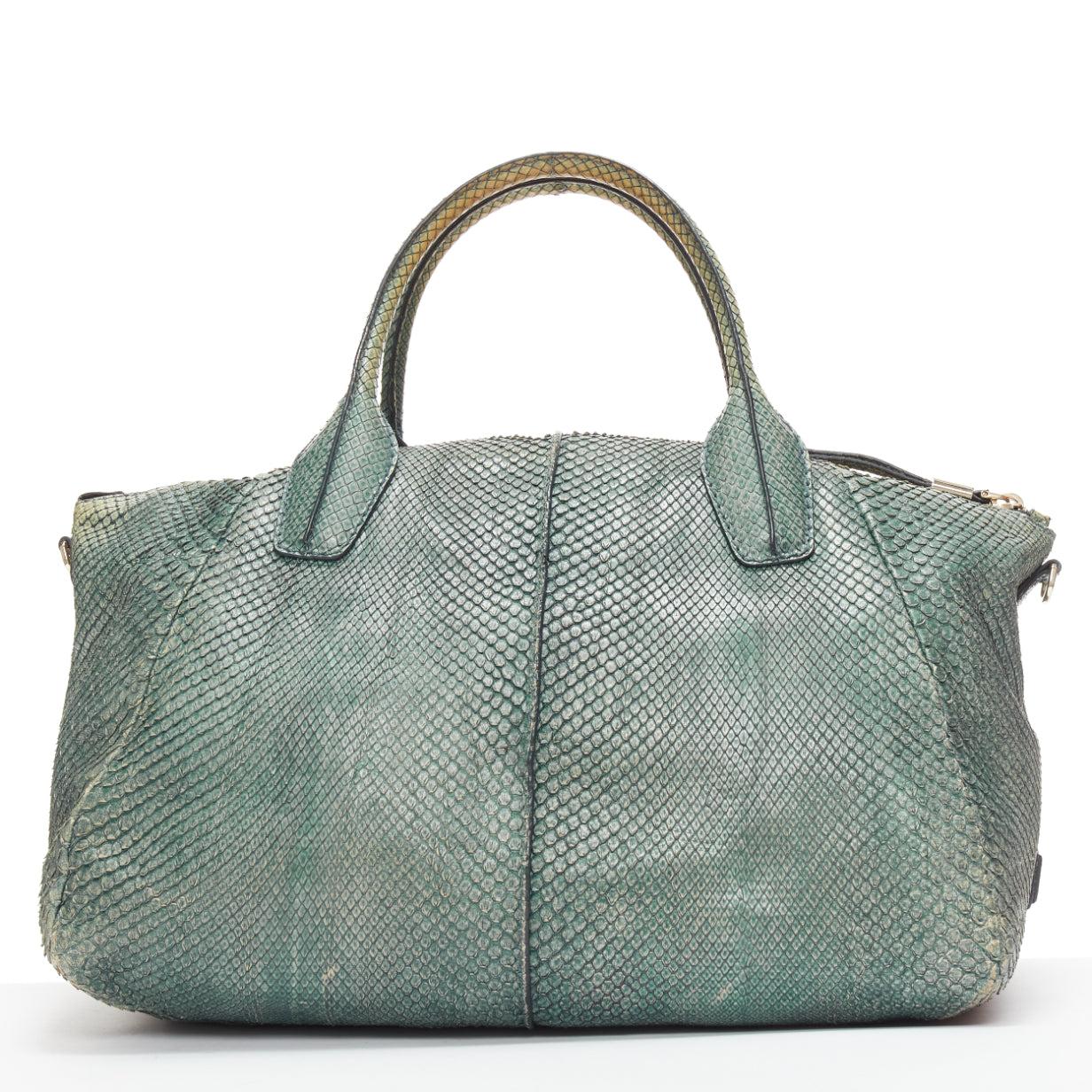 Women's TOD'S D-Styling Bag blue green scaled leather panelled top handle tote