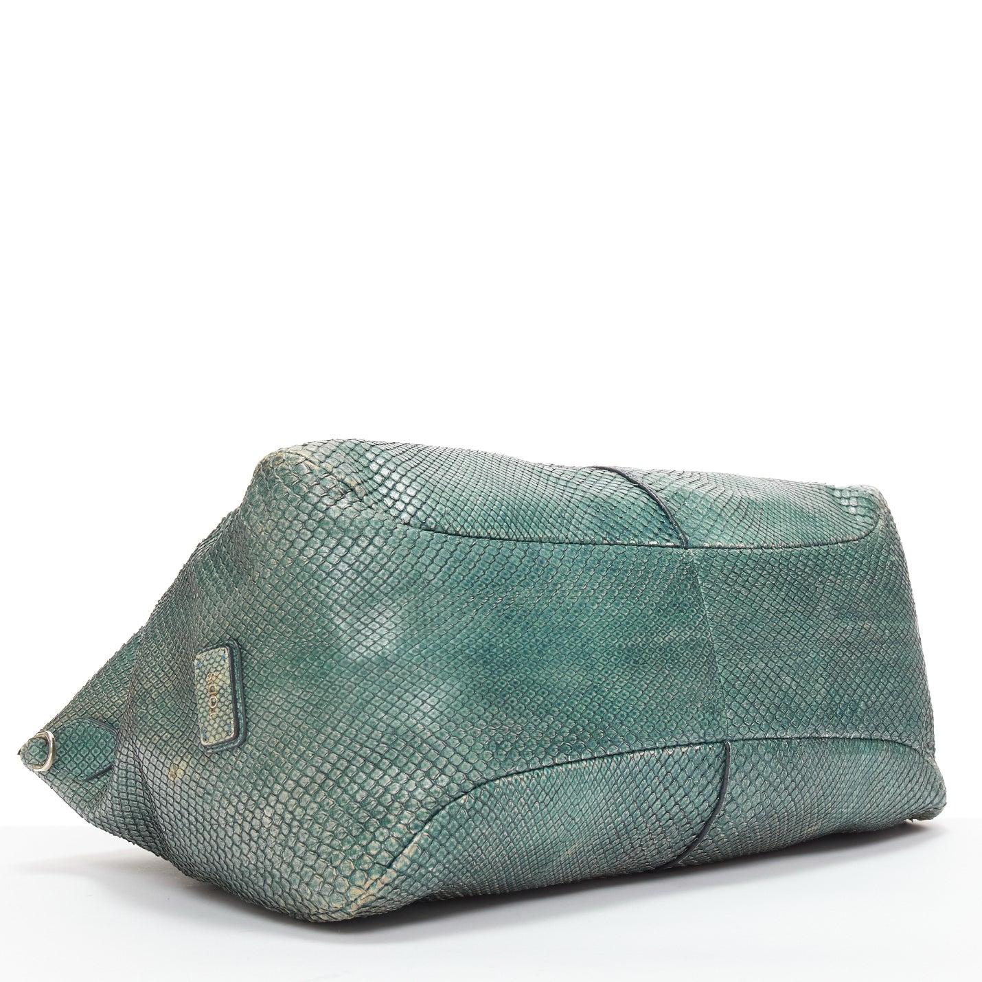 TOD'S D-Styling Bag blue green scaled leather panelled top handle tote 1