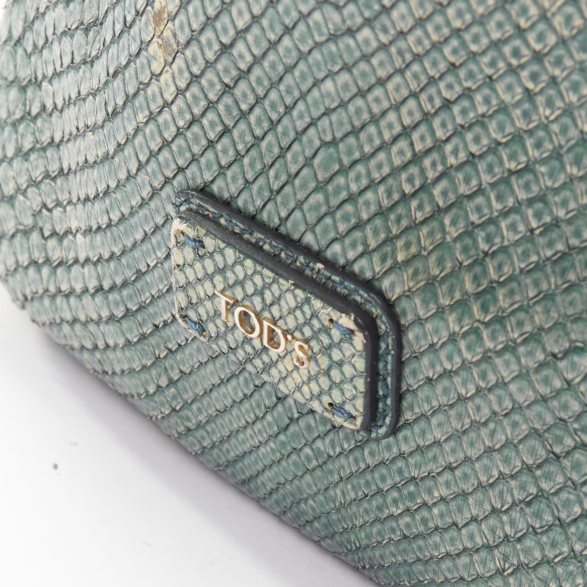TOD'S D-Styling Bag blue green scaled leather panelled top handle tote 3