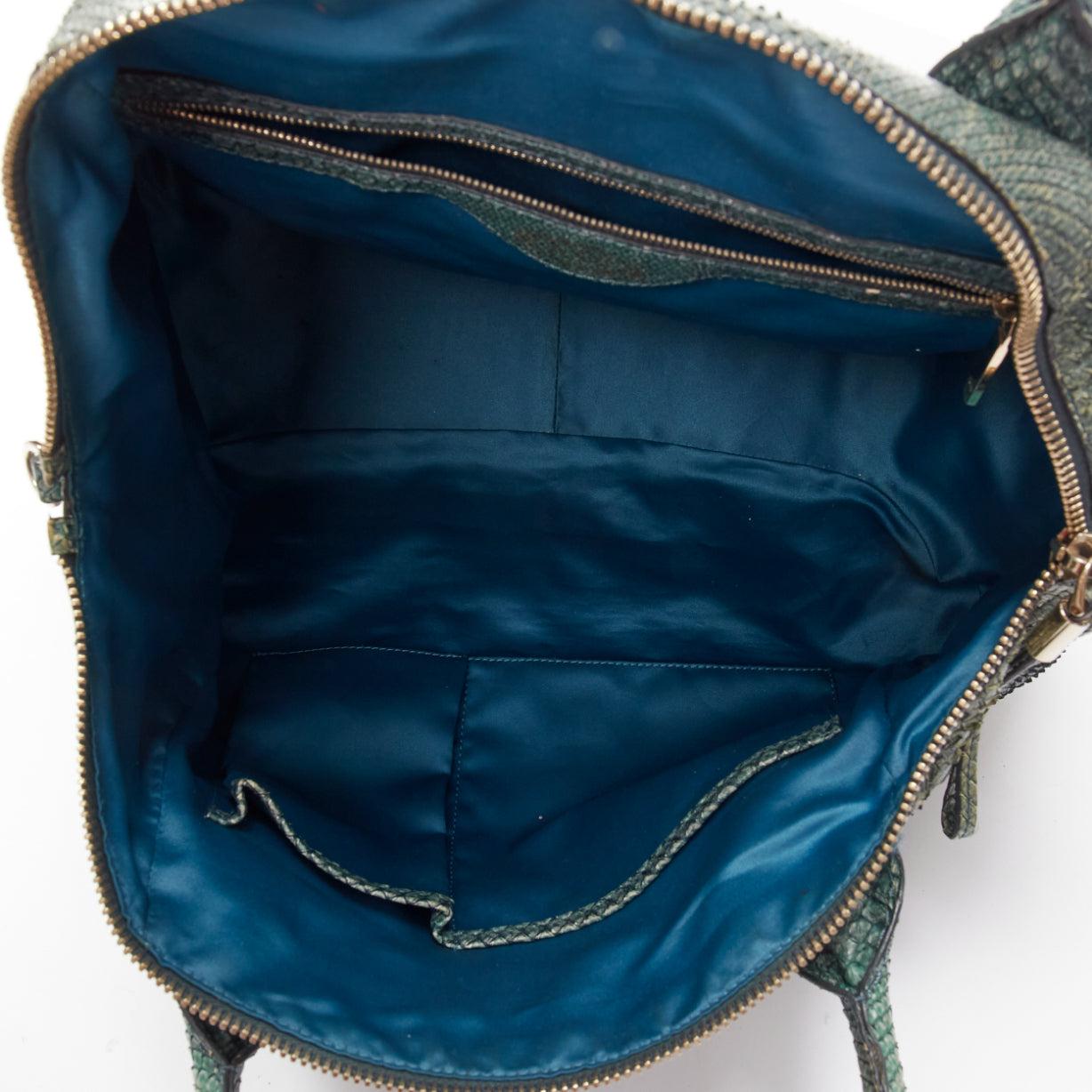 TOD'S D-Styling Bag blue green scaled leather panelled top handle tote 4