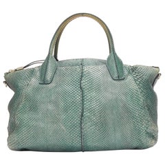 TOD'S D-Styling Bag blue green scaled leather panelled top handle tote