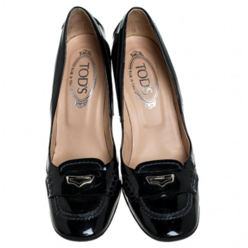 Black Tod's Dark Blue Patent Leather Loafer Pumps Size 40