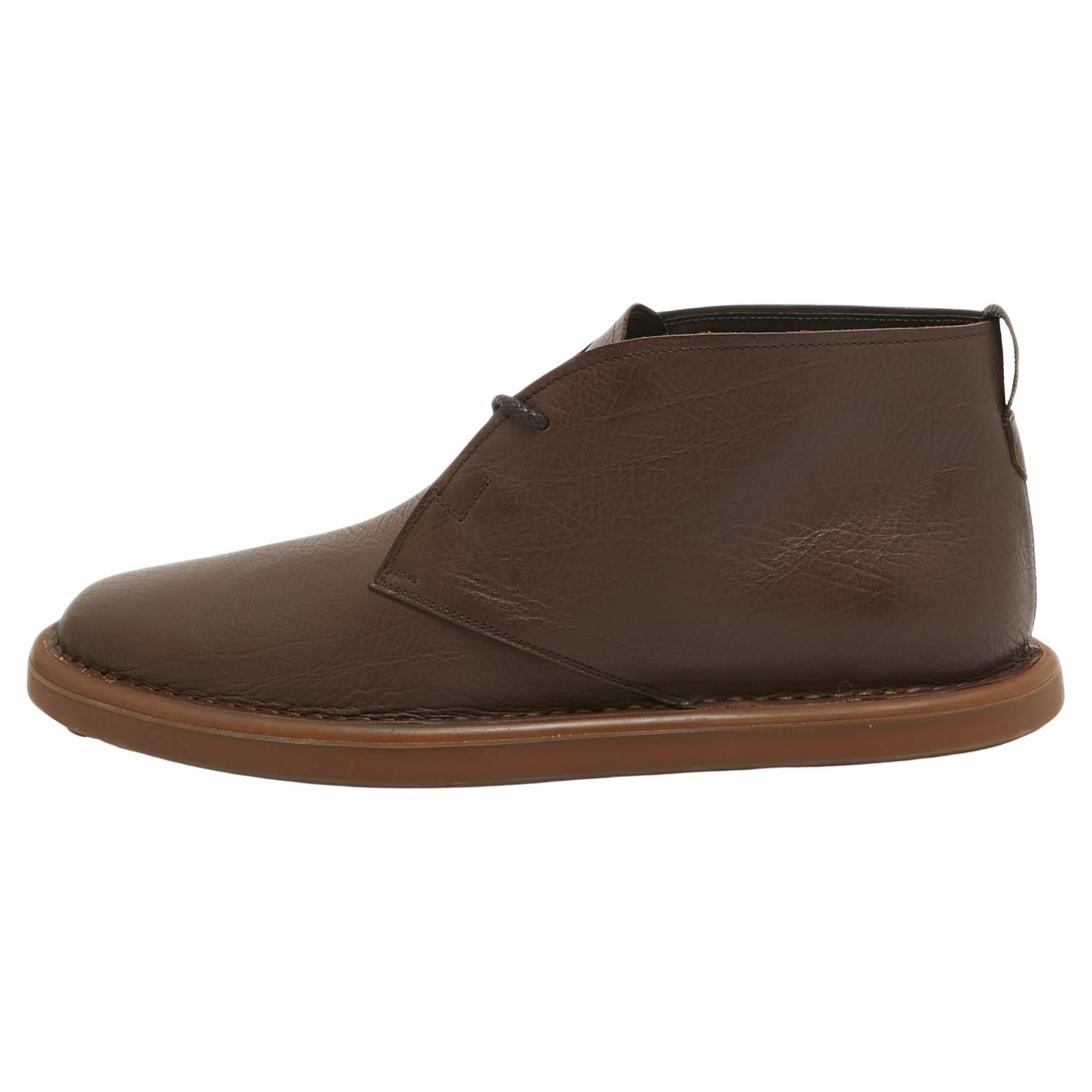 Tod's Dark Brown Leather Chukka Boots Size 45.5 For Sale