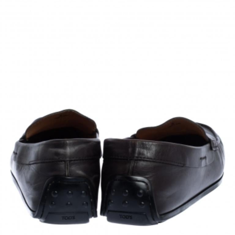 Black Tod's Dark Brown Leather Driving Penny Loafers Size 42 For Sale