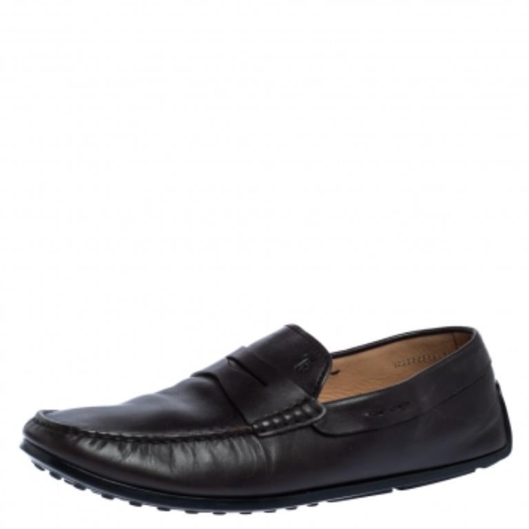 Tod's Dark Brown Leather Driving Penny Loafers Size 42 For Sale 1