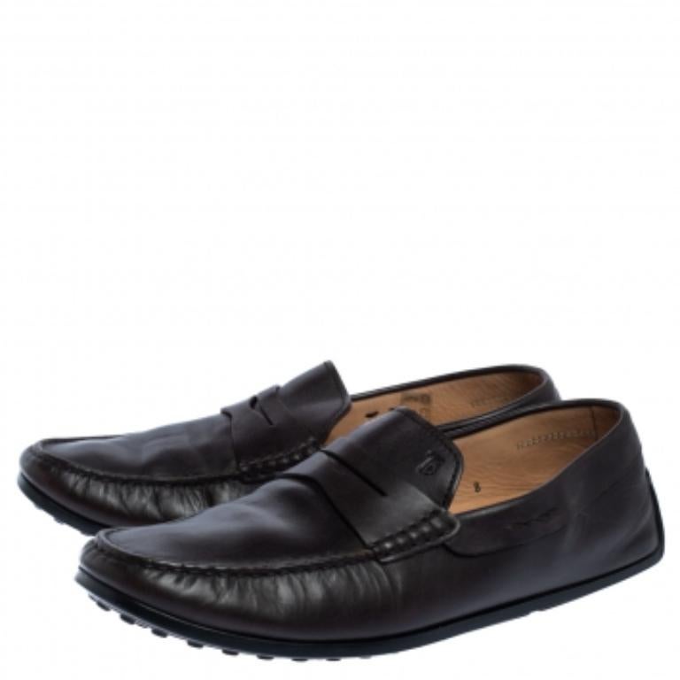 Tod's Dark Brown Leather Driving Penny Loafers Size 42 For Sale 2