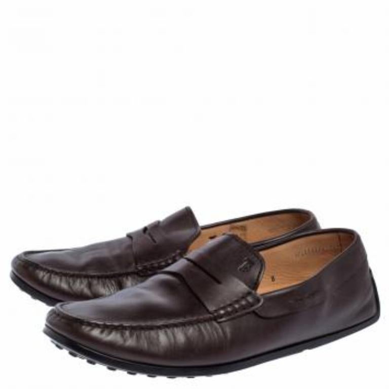 Tod's Dark Brown Leather Driving Penny Loafers Size 42 For Sale 3
