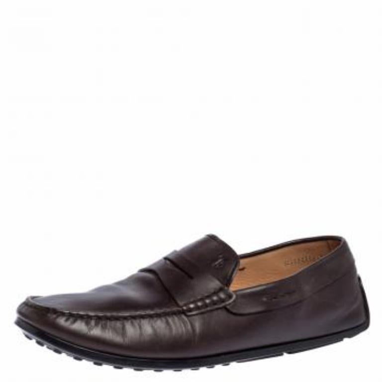 Tod's Dark Brown Leather Driving Penny Loafers Size 42 For Sale 4