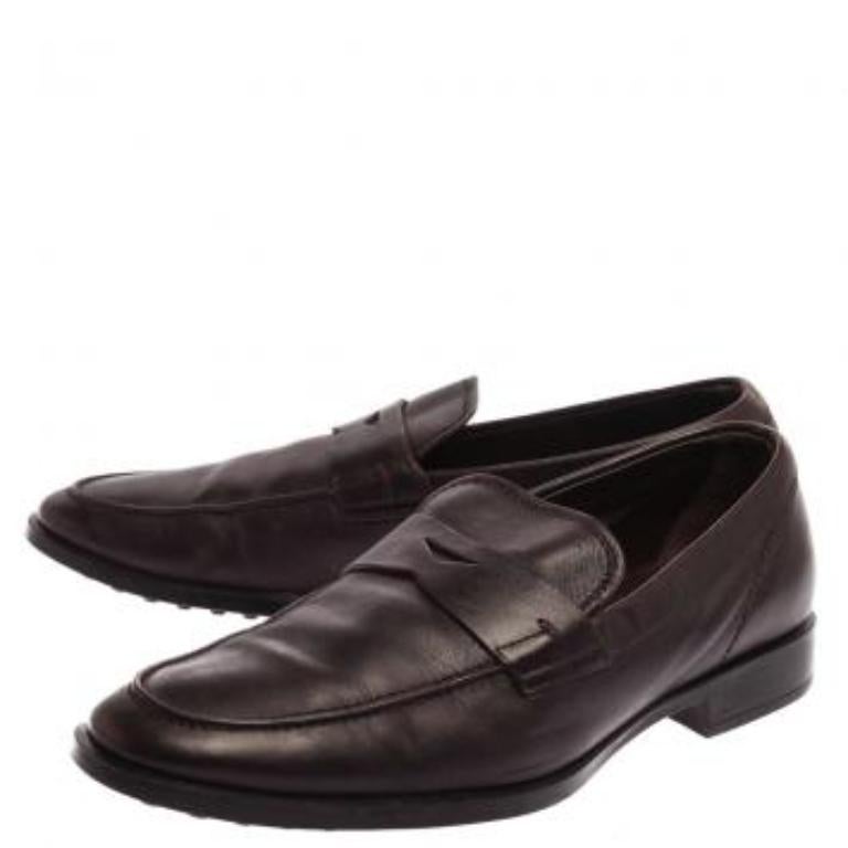Tod's Dark Brown Leather Penny Loafers Size 40 For Sale 4