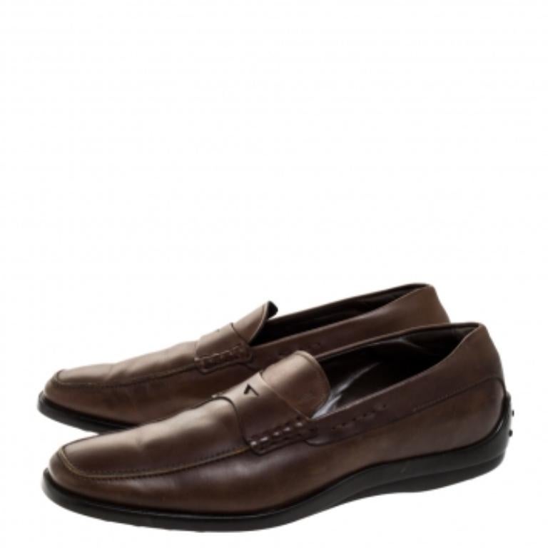 Tod's Dark Brown Leather Penny Loafers Size 42 For Sale 2