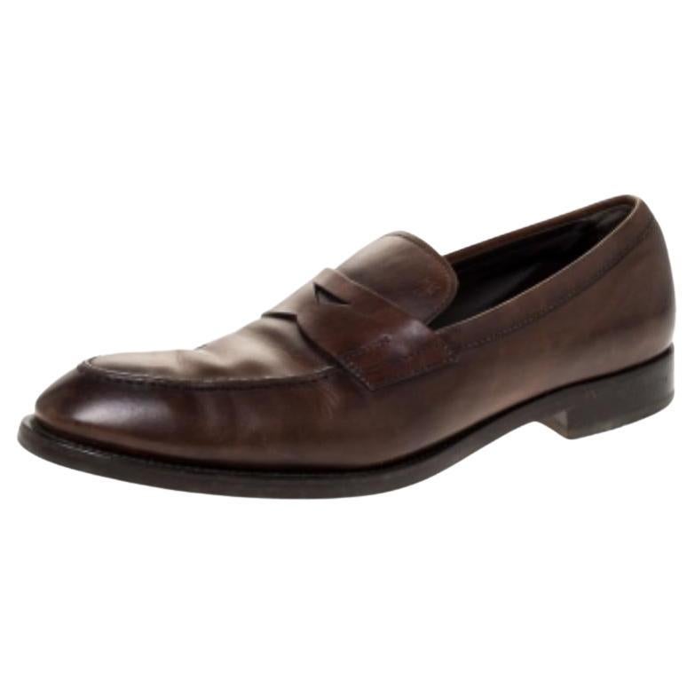 Tod's Dunkel Brown Leder Penny Loafers Größe 42.5 im Angebot