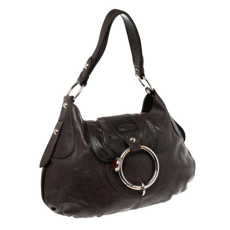 Tod's Dark Brown Leather Preggy Hobo For Sale at 1stDibs