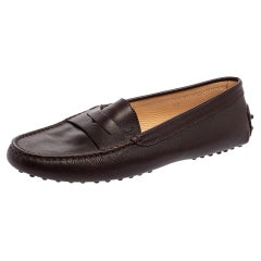 Tod's Dark Brown Leather Slip On Loafers Size 40
