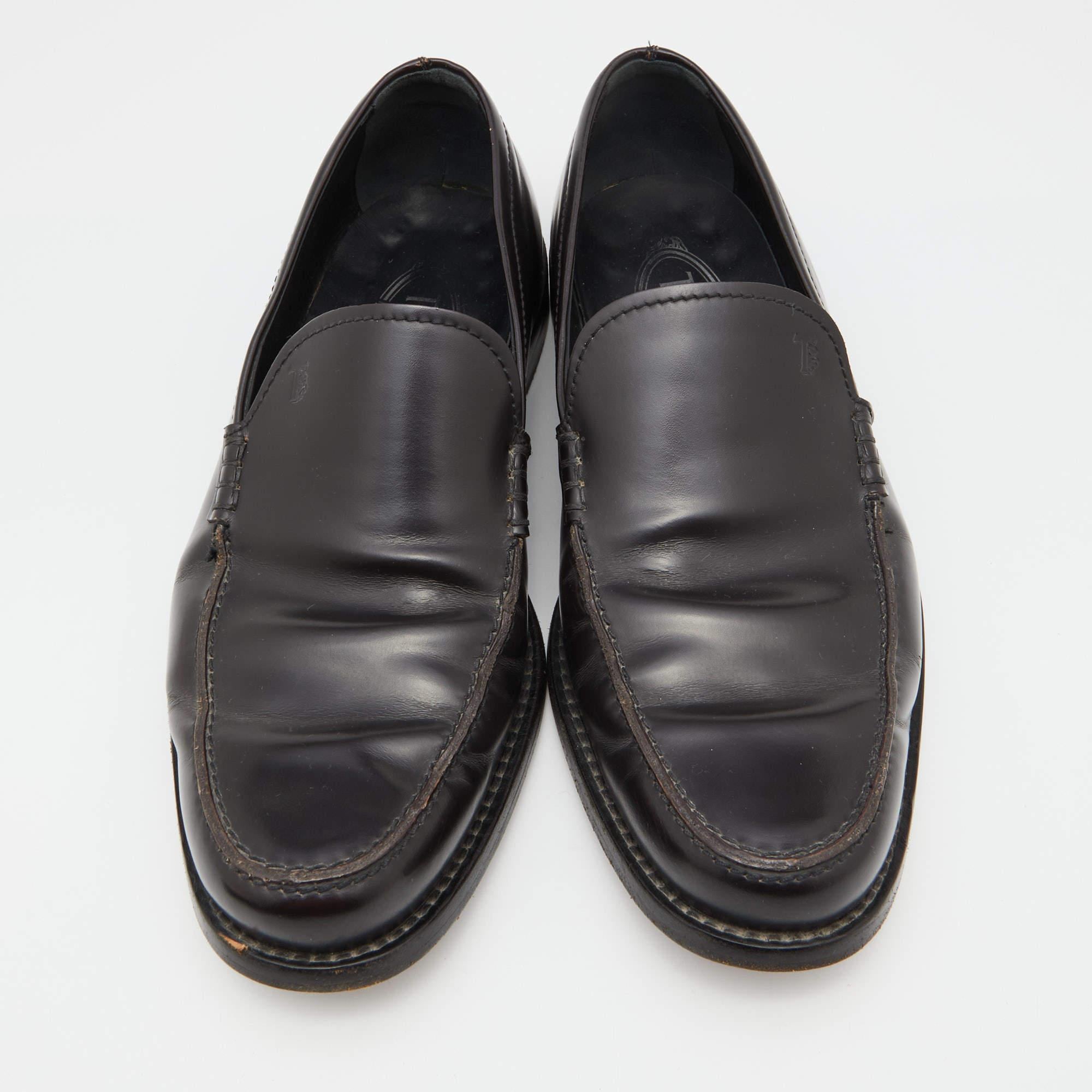 Black Tod's Dark Brown Leather Slip On Loafers Size 41 For Sale