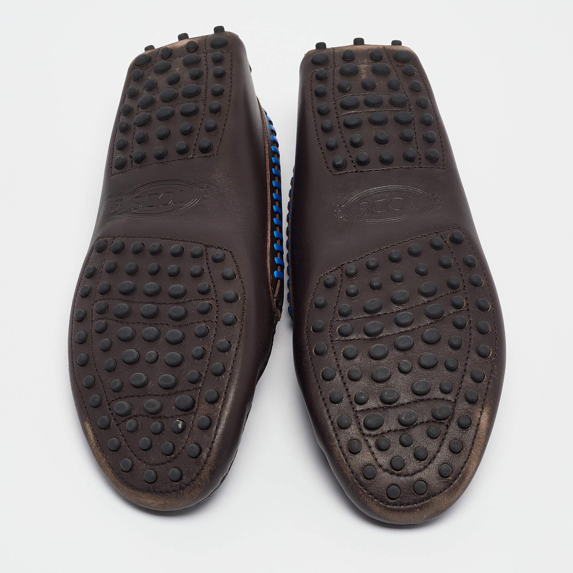 Tod's Dark Brown Leather Whip Stitch Trim Detail Penny Loafers Size 37 For Sale 1