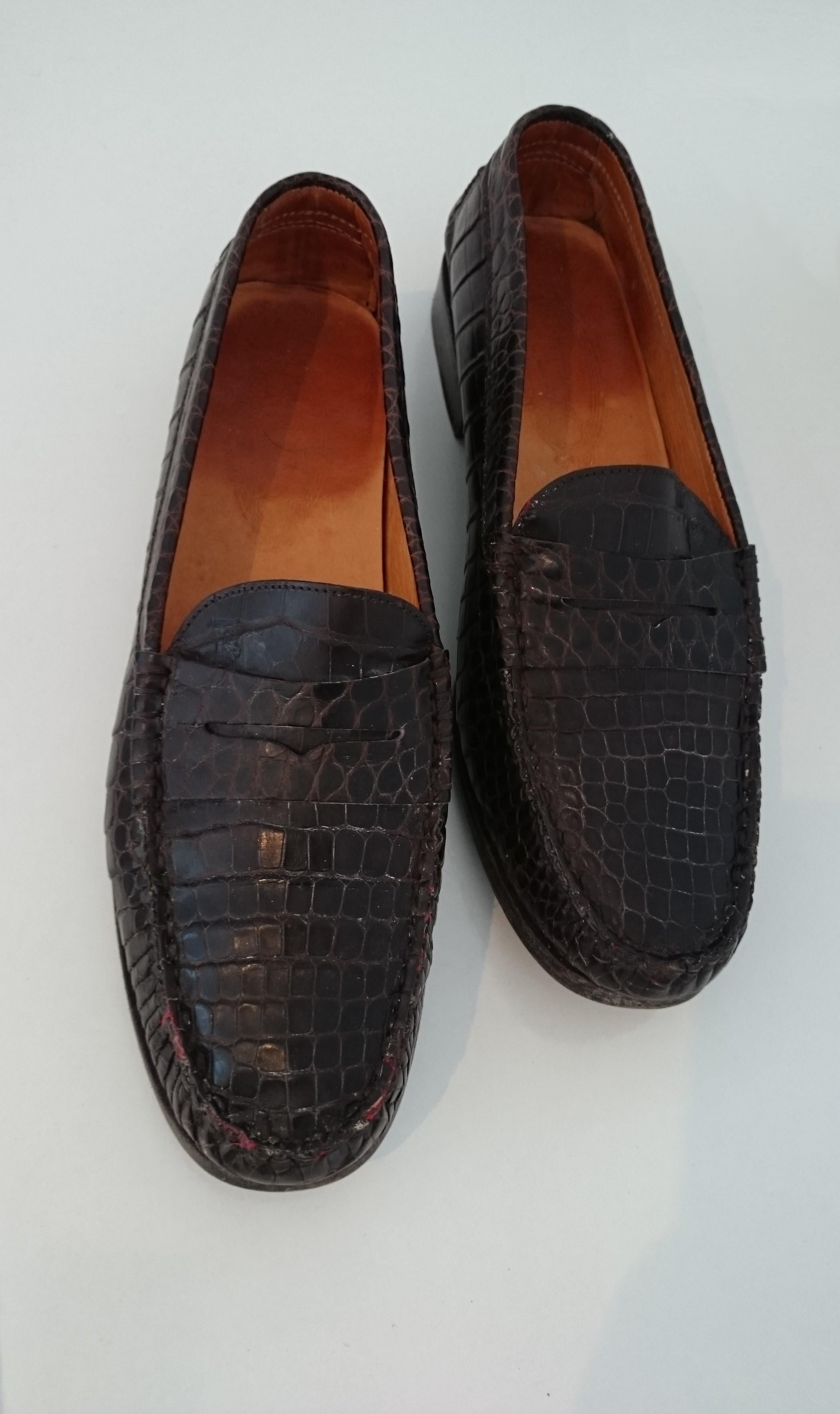  Tod's Dark Brown Mocassins in Wild Crocodile Leather. Size 40 In Good Condition For Sale In Somo (Santander), ES