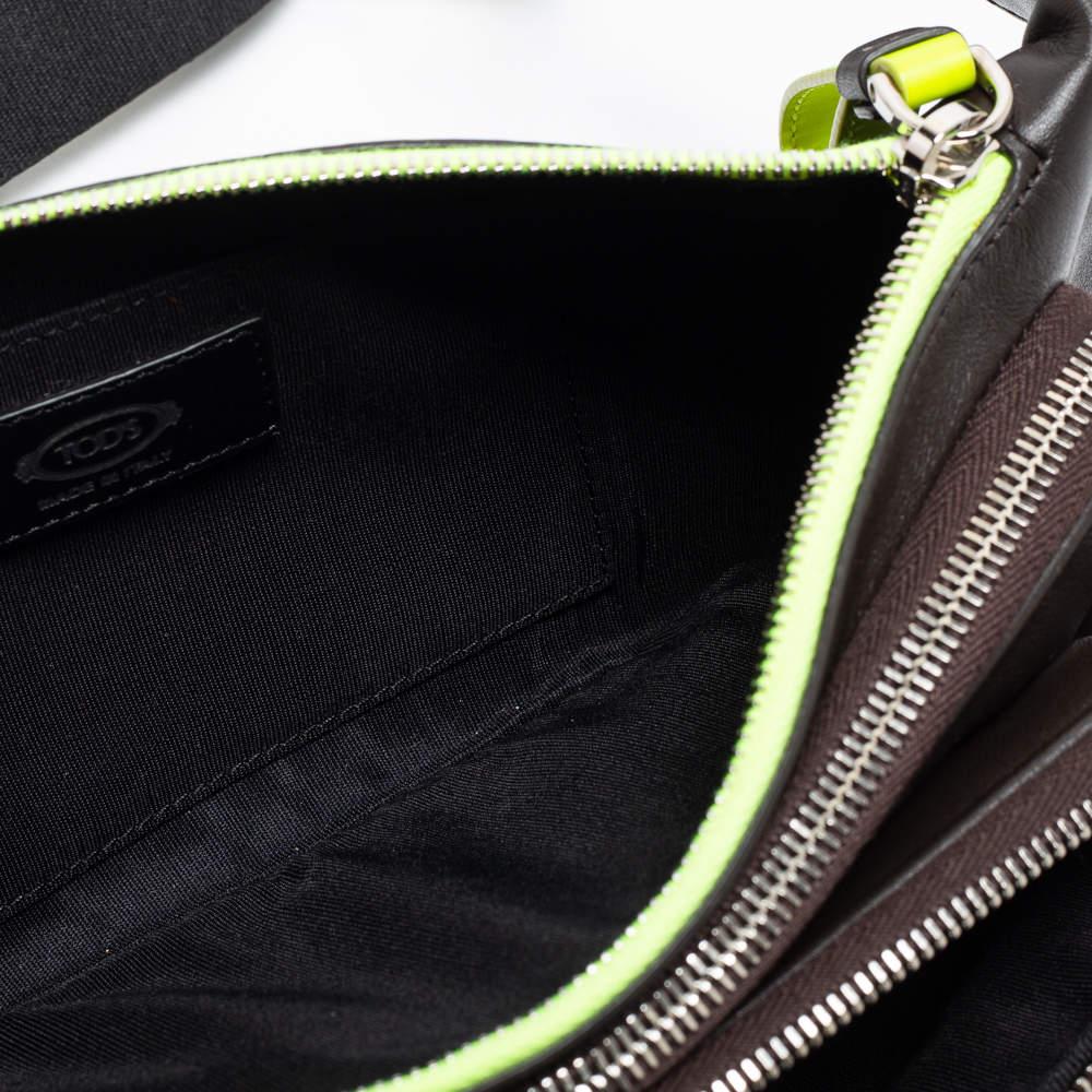 Tod's Dark Brown/Neon Green Leather Zip Waist Belt Bag 6