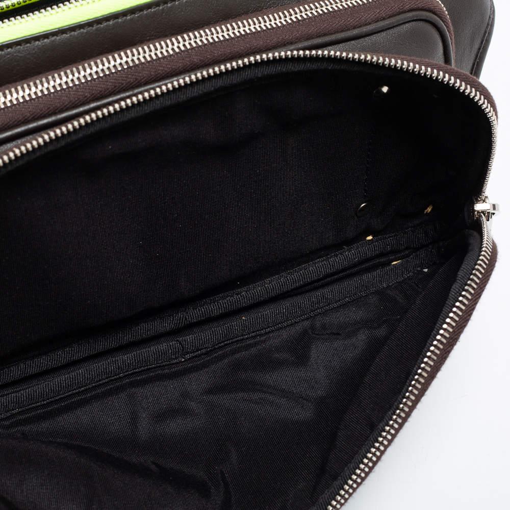 Tod's Dark Brown/Neon Green Leather Zip Waist Belt Bag 7