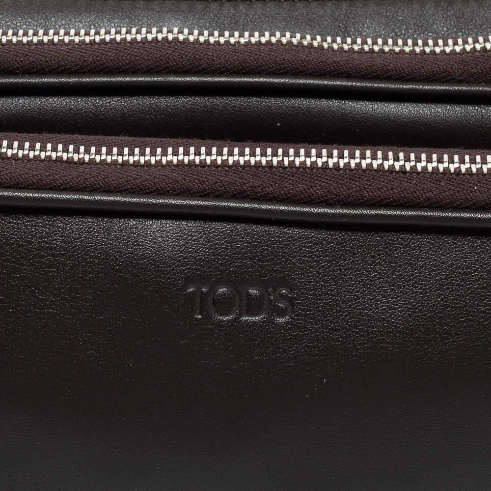 Tod's Dark Brown/Neon Green Leather Zip Waist Belt Bag 1