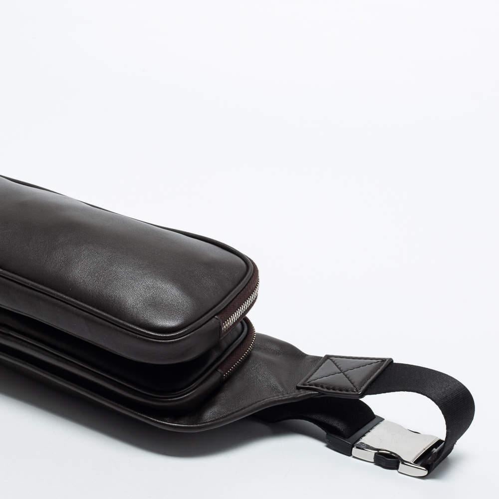 Tod's Dark Brown/Neon Green Leather Zip Waist Belt Bag 2