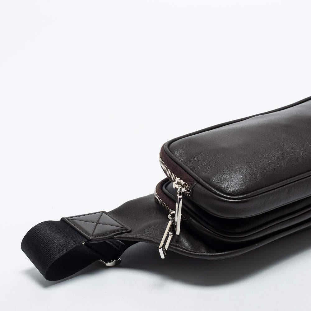 Tod's Dark Brown/Neon Green Leather Zip Waist Belt Bag 3