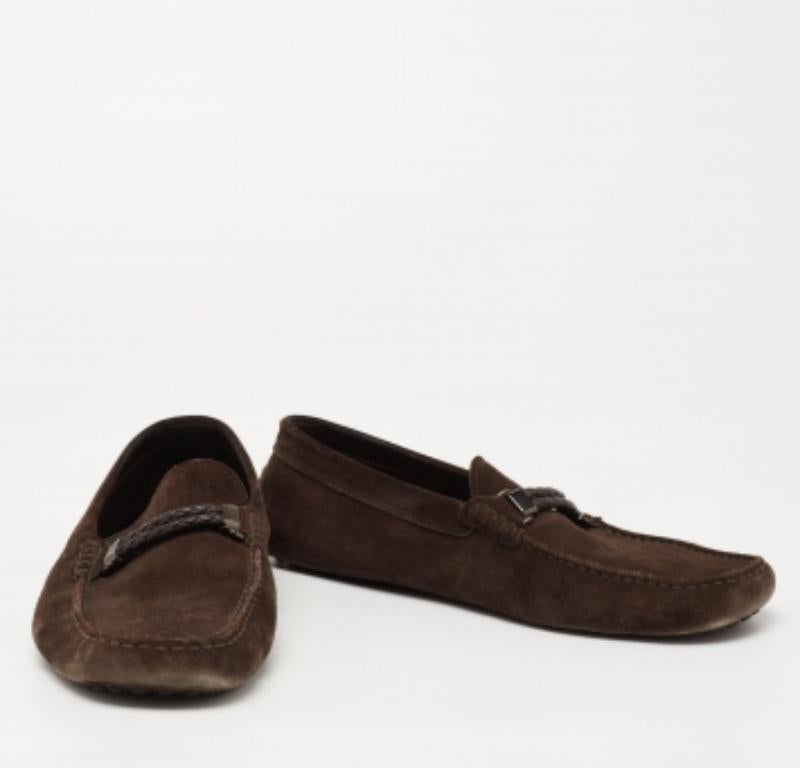 Noir Tod's Dark Brown Suede Slip On Loafers Size 44.5 en vente
