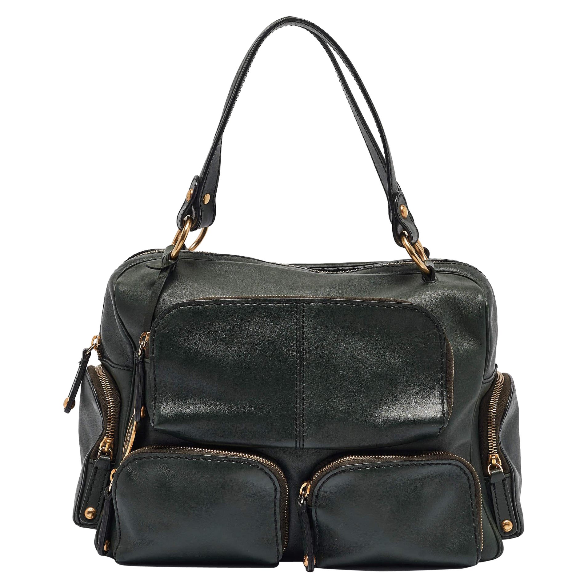 Tod
s Dark Green Leather Multipocket Satchel