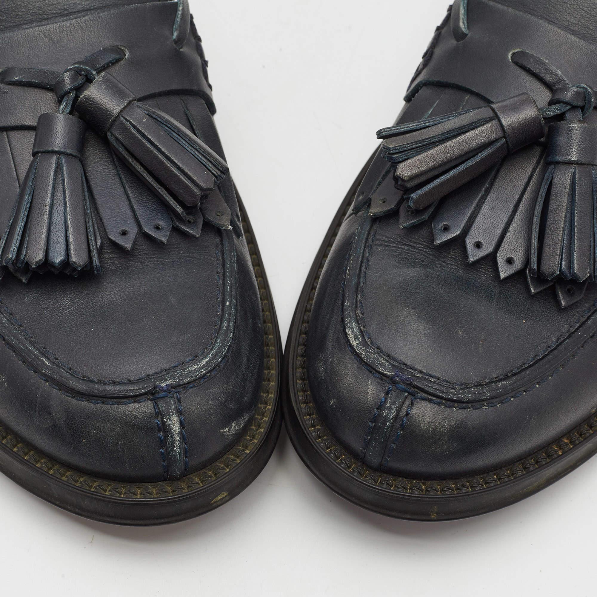 Tod's Dark Grey Leather Tassel Bow Fringe Detail Loafers Size 37.5 For Sale 3