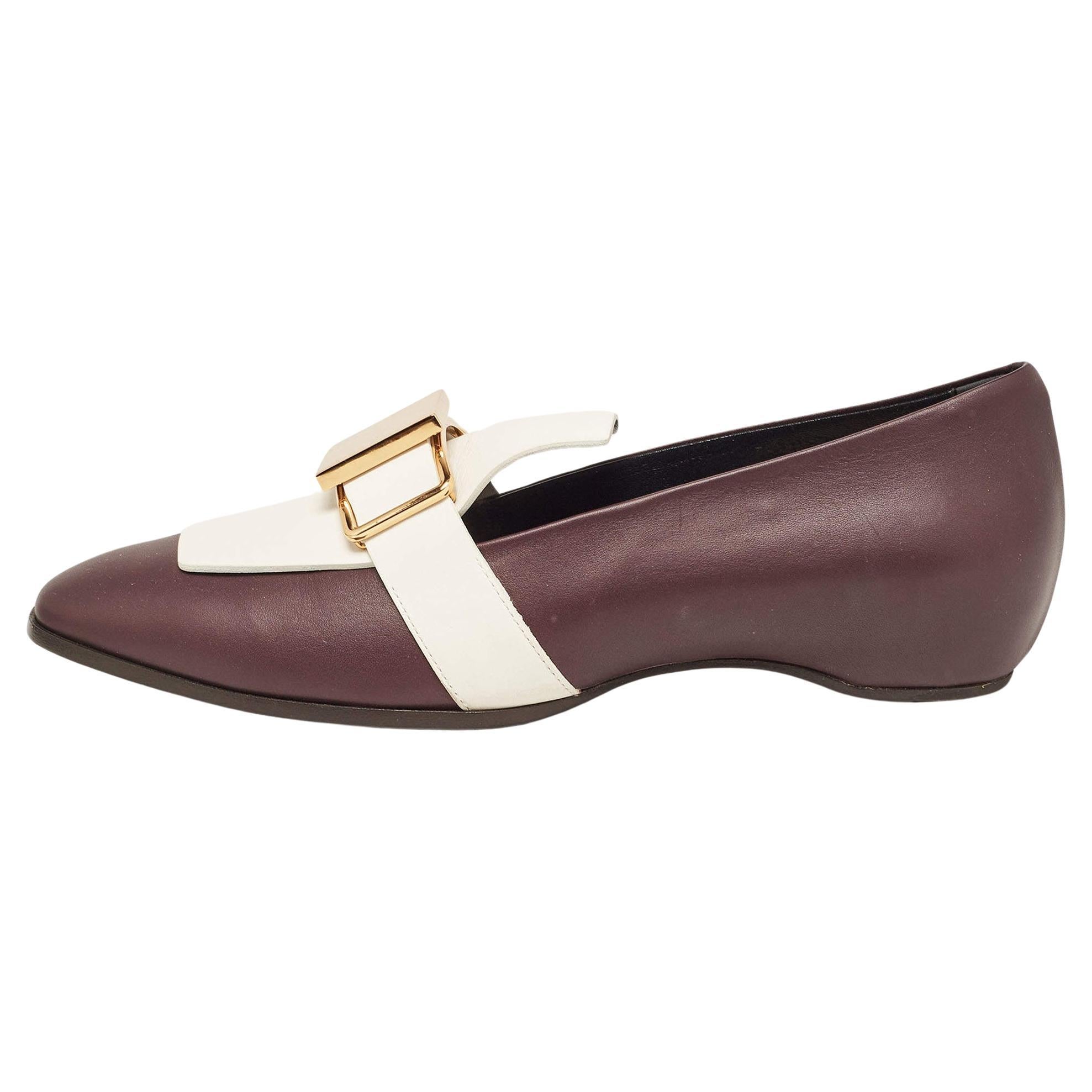 Tod's Dark Purple and White Leather Stone Embellished Slip On Loafers Size 38 For Sale