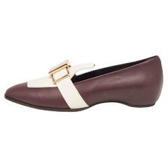 Used Tod's Dark Purple and White Leather Stone Embellished Slip On Loafers Size 38