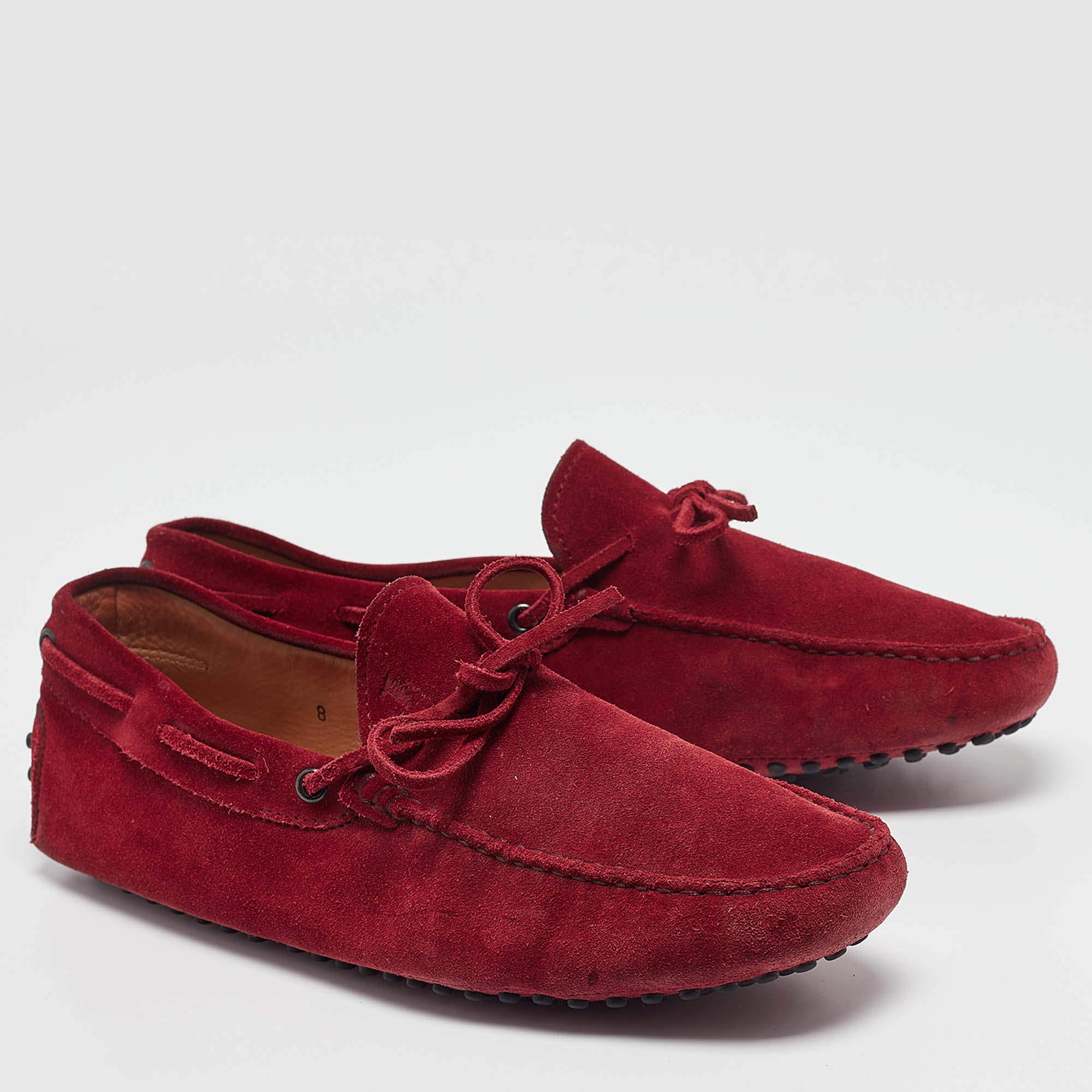 Men's Tod's Dark Red Suede Bow Loafers Size 42 For Sale