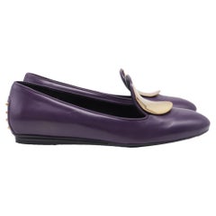 Tod's Decorative Plate Accent Ballet Flats in Violet Leather