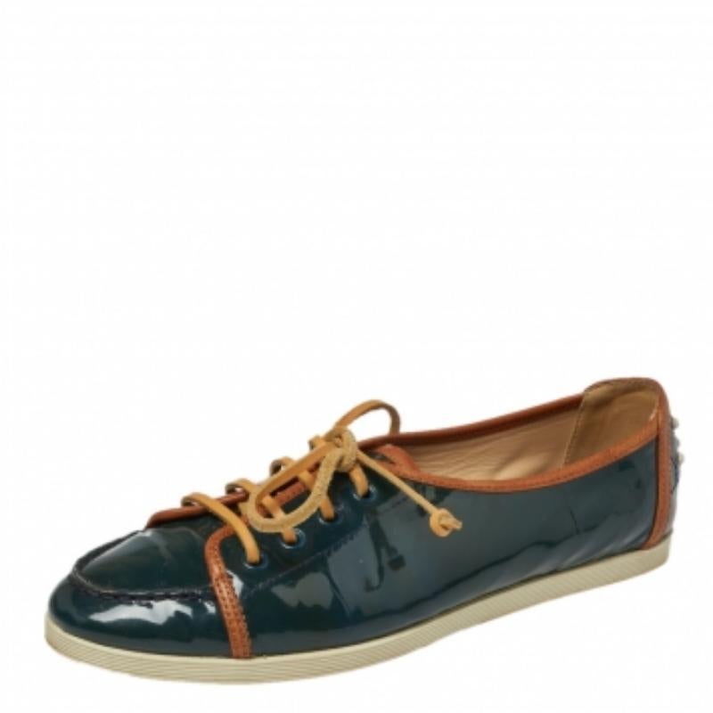 Tod's Deep Green Patent Leather Lace Up Sneakers Size 38.5 For Sale 1