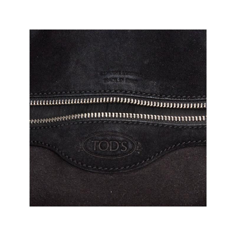 TOD'S Double Double T black calfskin grommet weave fringe shoulder hobo bag en vente 5