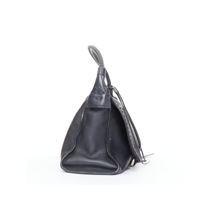 TOD'S Double Double T black calfskin grommet weave fringe shoulder hobo bag Bon état - En vente à Hong Kong, NT