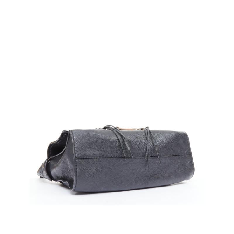 TOD'S Double Double T black calfskin grommet weave fringe shoulder hobo bag en vente 1