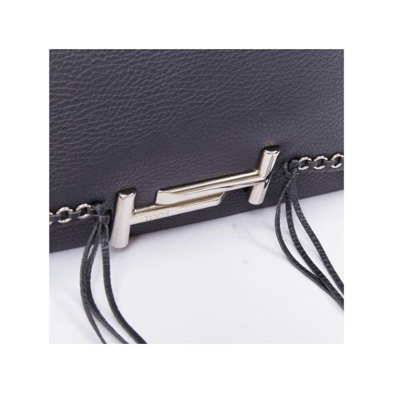 TOD'S Double Double T black calfskin grommet weave fringe shoulder hobo bag en vente 2