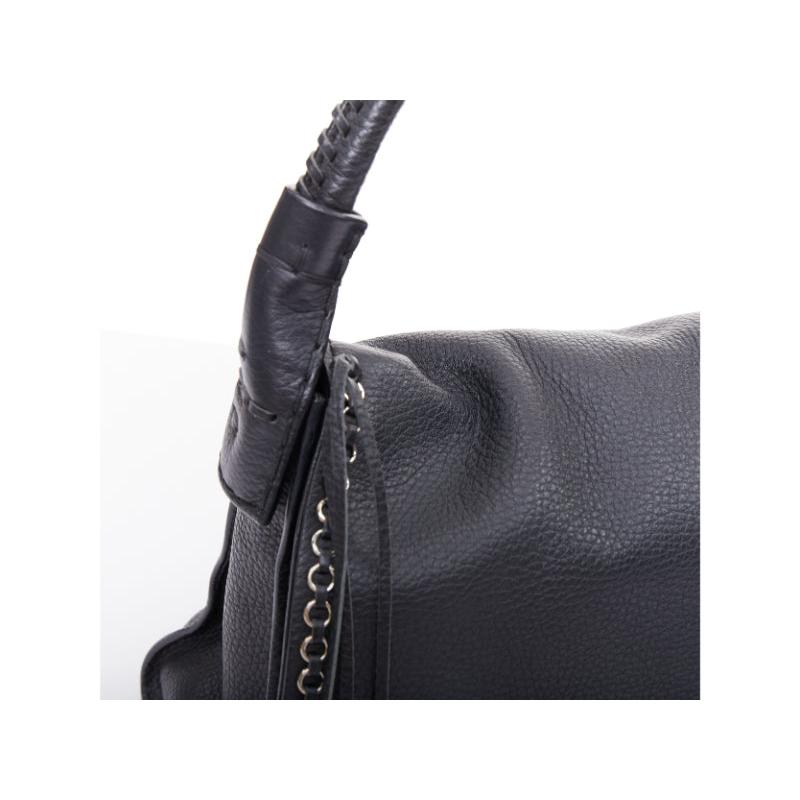 TOD'S Double Double T black calfskin grommet weave fringe shoulder hobo bag en vente 3