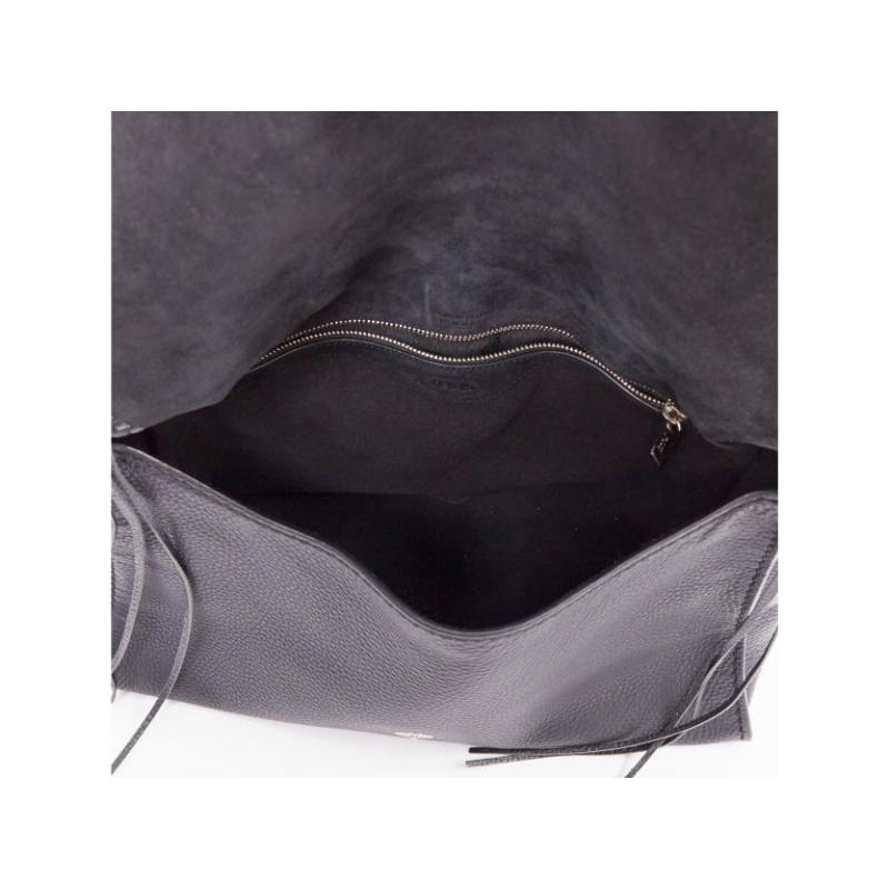 TOD'S Double Double T black calfskin grommet weave fringe shoulder hobo bag en vente 4