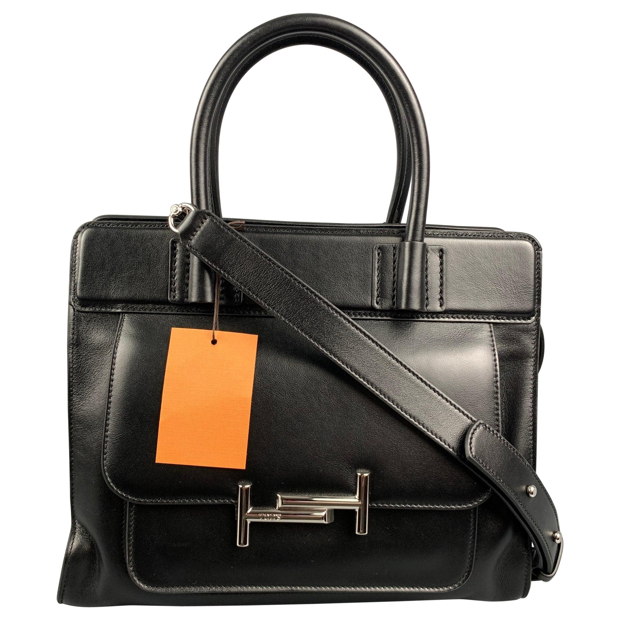 TOD
S Double T Black Smooth Leather Tote Handbag