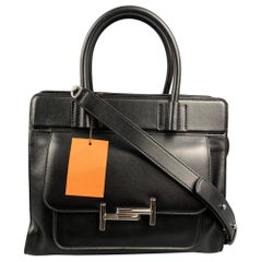 TOD'S Double T Black Smooth Leather Tote Handbag