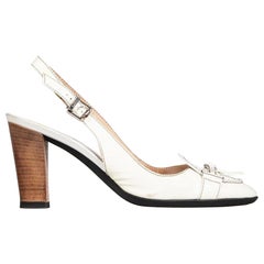 Tod
s Ecru Patent T Buckle Detail Slingback Pumps Size IT 38