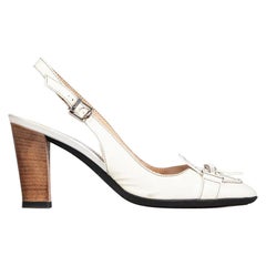 Tod's Ecru Patent T Buckle Detail Slingback Pumps Size IT 38