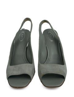Tod's EU 37 Grey Suede Open-Toe Sling Back Heels