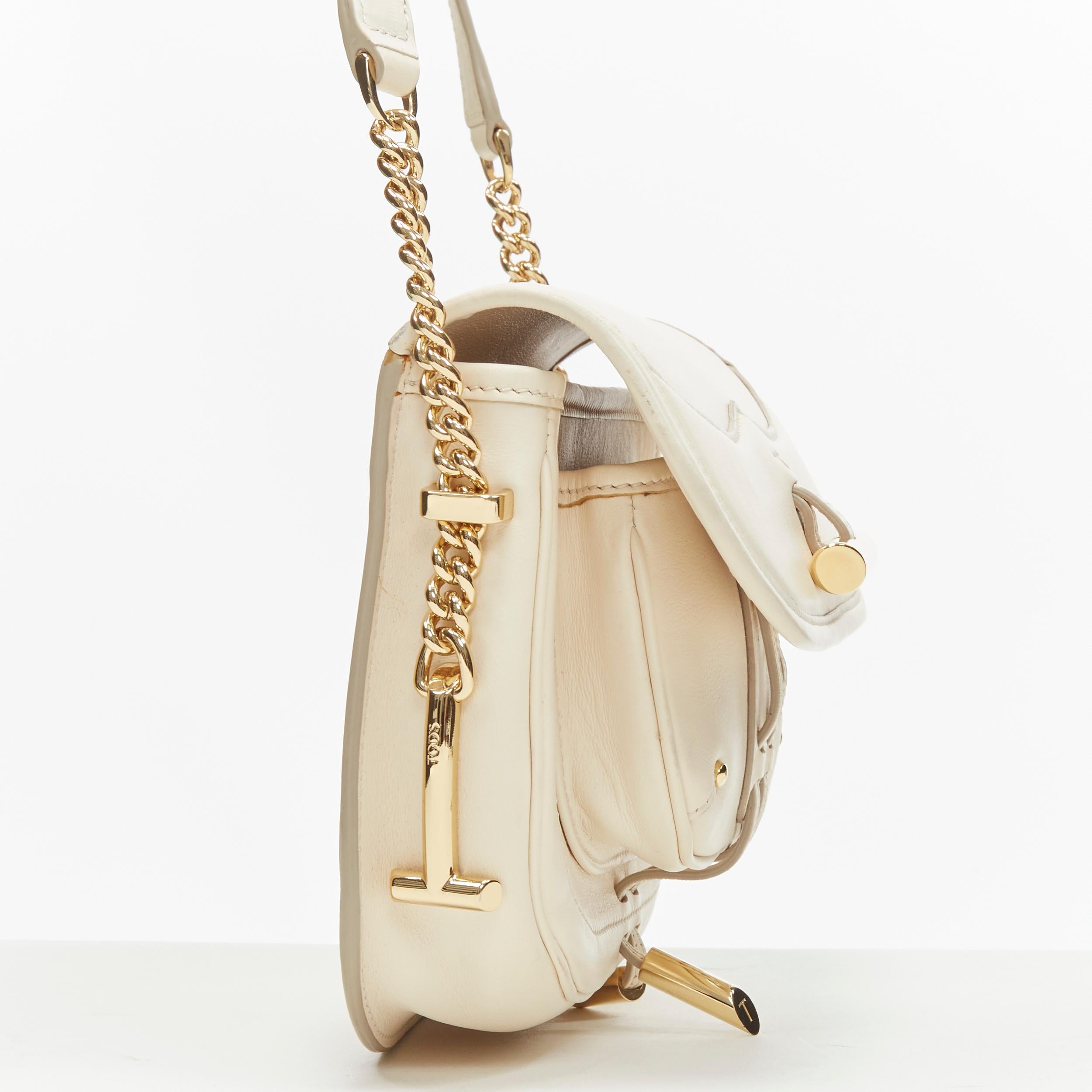 Beige TOD's Fiocco cream beige gold toggle hardware crossbody saddle bag