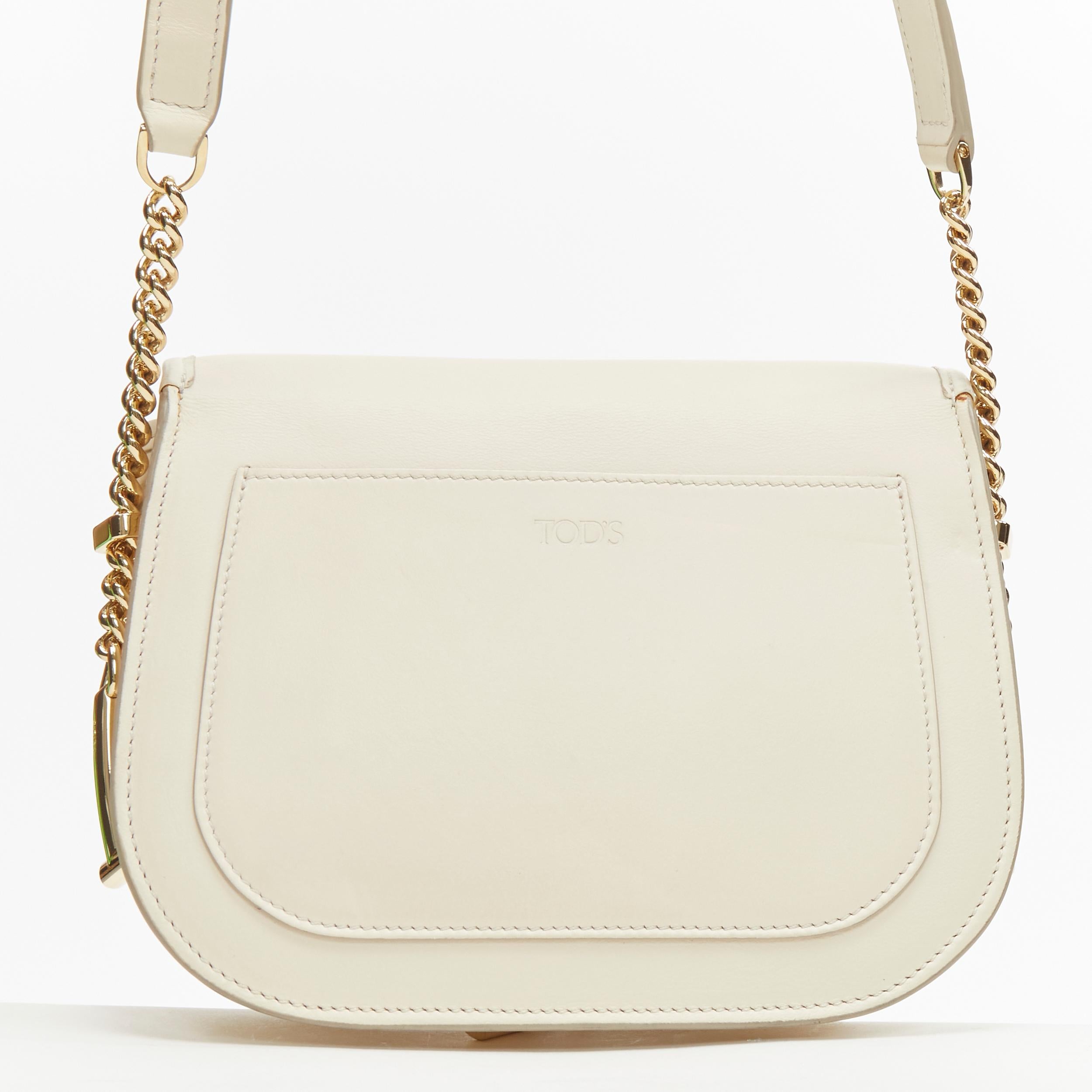 TOD's Fiocco cream beige gold toggle hardware crossbody saddle bag In Good Condition In Hong Kong, NT