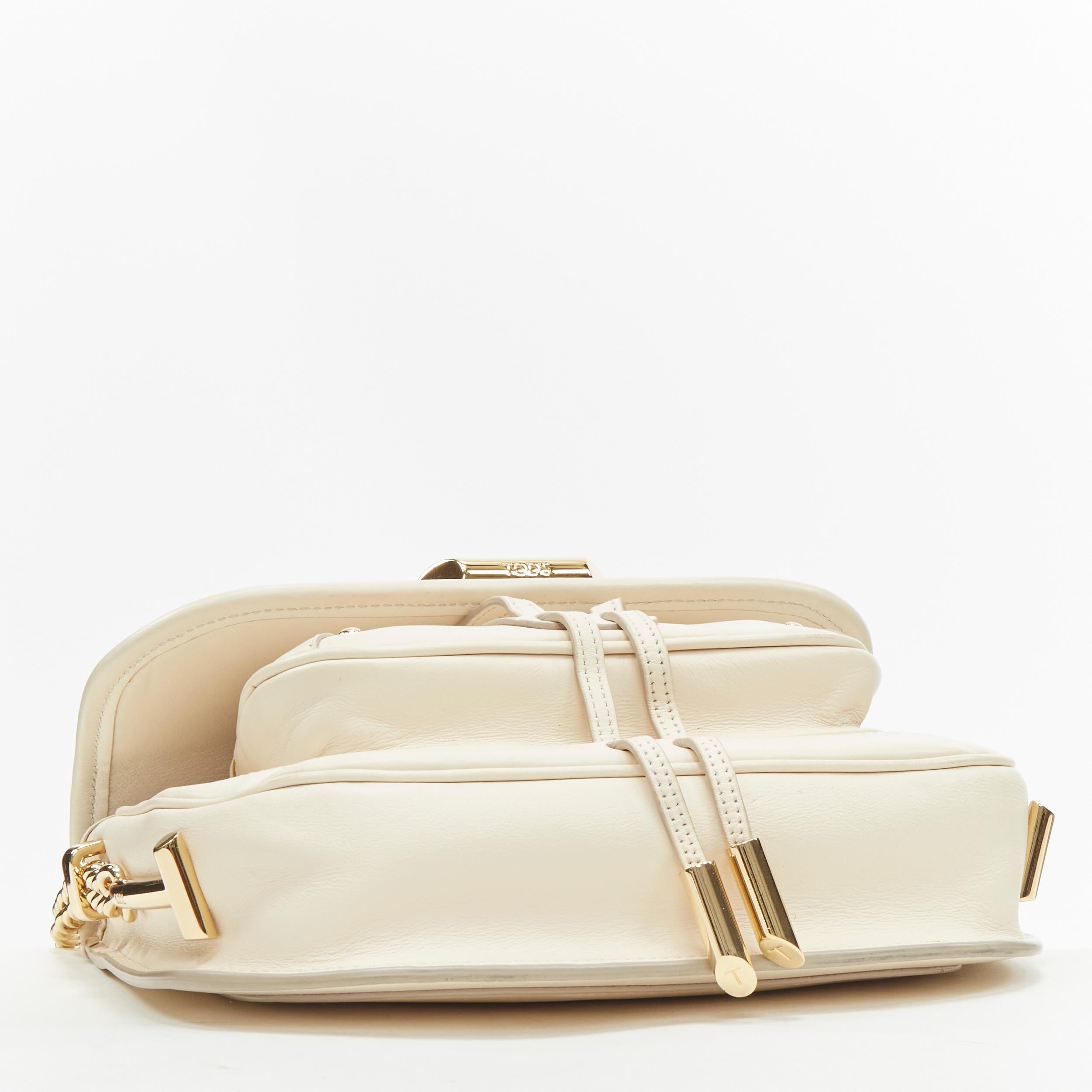 Women's TOD's Fiocco cream beige gold toggle hardware crossbody saddle bag