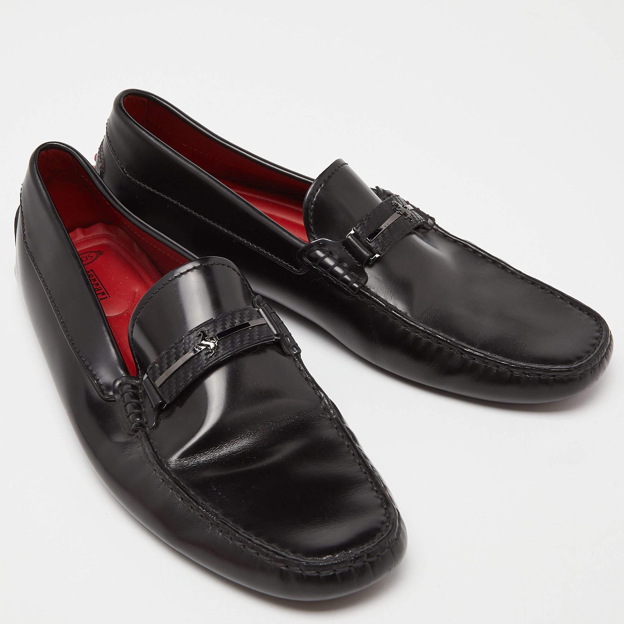 Men's Tod's For Ferrari Black Leather Slip On Loafers Size 39.5 For Sale